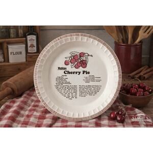 Vintage Watkins 11" Stoneware Cherry Pie Plate with Recipe #6294